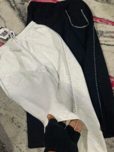 Men’s Black and Grey Joggers with White Stitching