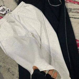 Men's Black and Grey Joggers with White Stitching