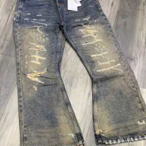 Dark Wash Distressed Bootcut Jeans with Rips