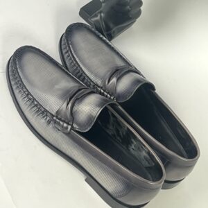 N-Amato Tempo Gray Ribbed Leather Driver Loafer