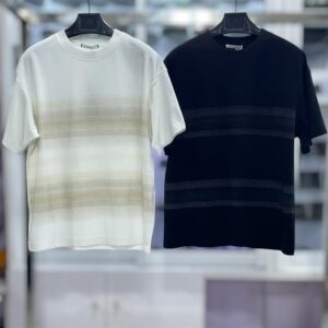 Men’s Textured Horizontal Band Crew Neck T-Shirt | Jacquard Stripe Detail Short Sleeve Tee