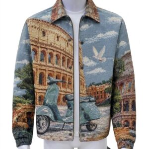 Men’s Rome Colosseum & Vespa Print Zip-Up Jacket