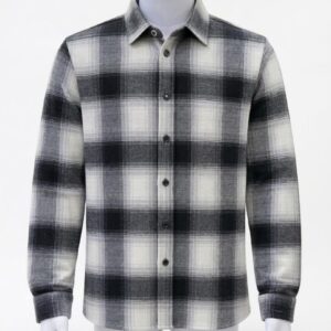 Men’s Black and White Plaid Flannel Shirt